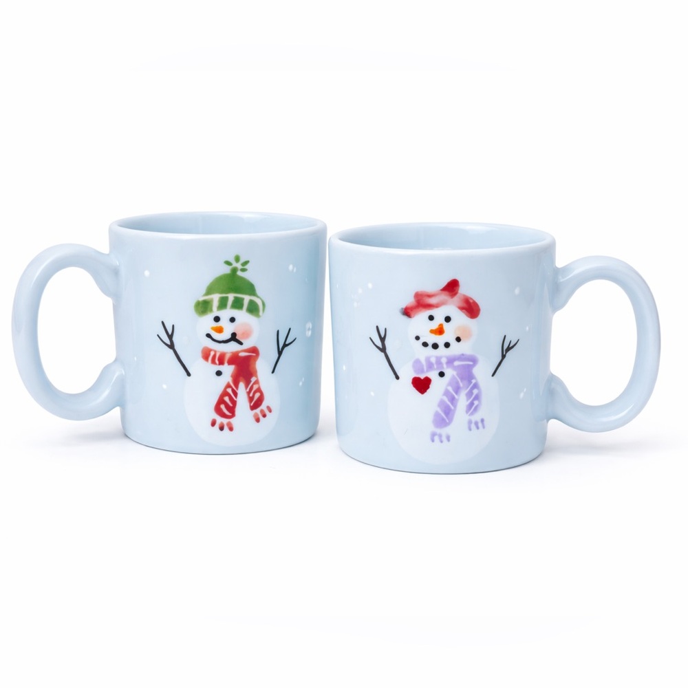 Vintage Hartstone Pottery Snowman Cups Set of 2 Hand Painted Artist Signed USA